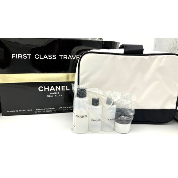 NIP NEW 80s 90s Vintage Chanel First Class Traveler Cosmetic Case Set Bottles - Picture 1 of 10
